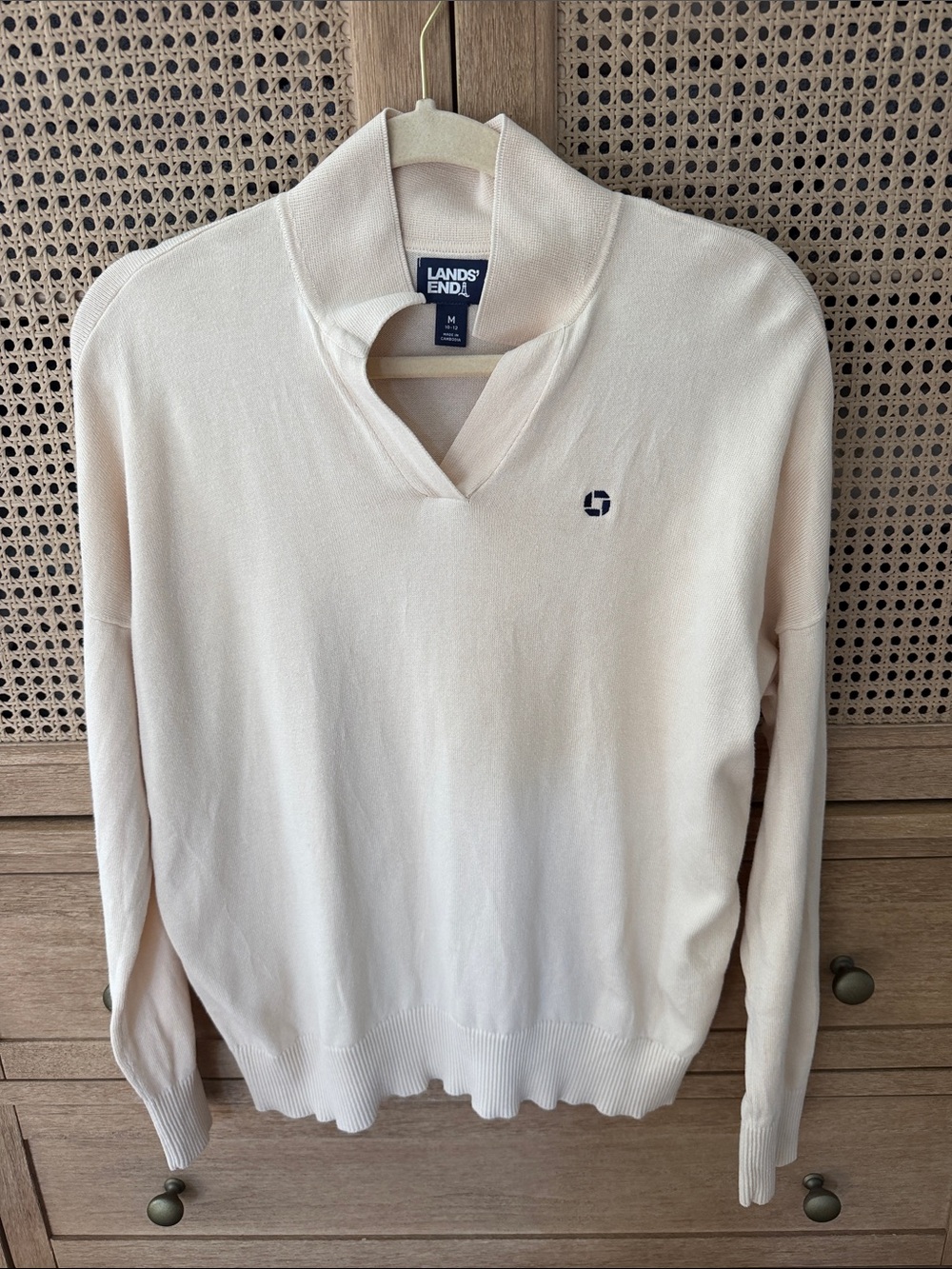 Lands' End Women's Light Cream V‑Neck Pullover Sweater